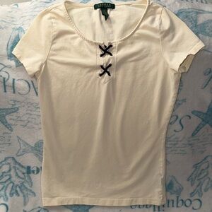 5️⃣ FOR 2️⃣0️⃣ SALE 🏷️ Lauren by Ralph Lauren Cream Short Sleeve Top Size XS